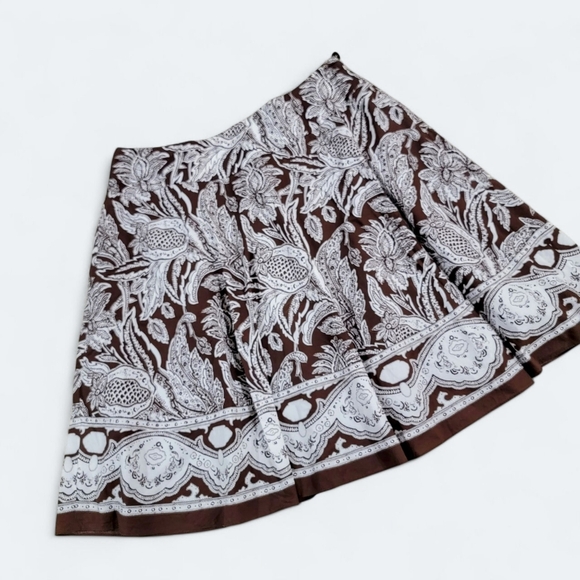 Talbots Brown and White Floral Skirt Size 18 W Cotton Summer - Picture 1 of 13